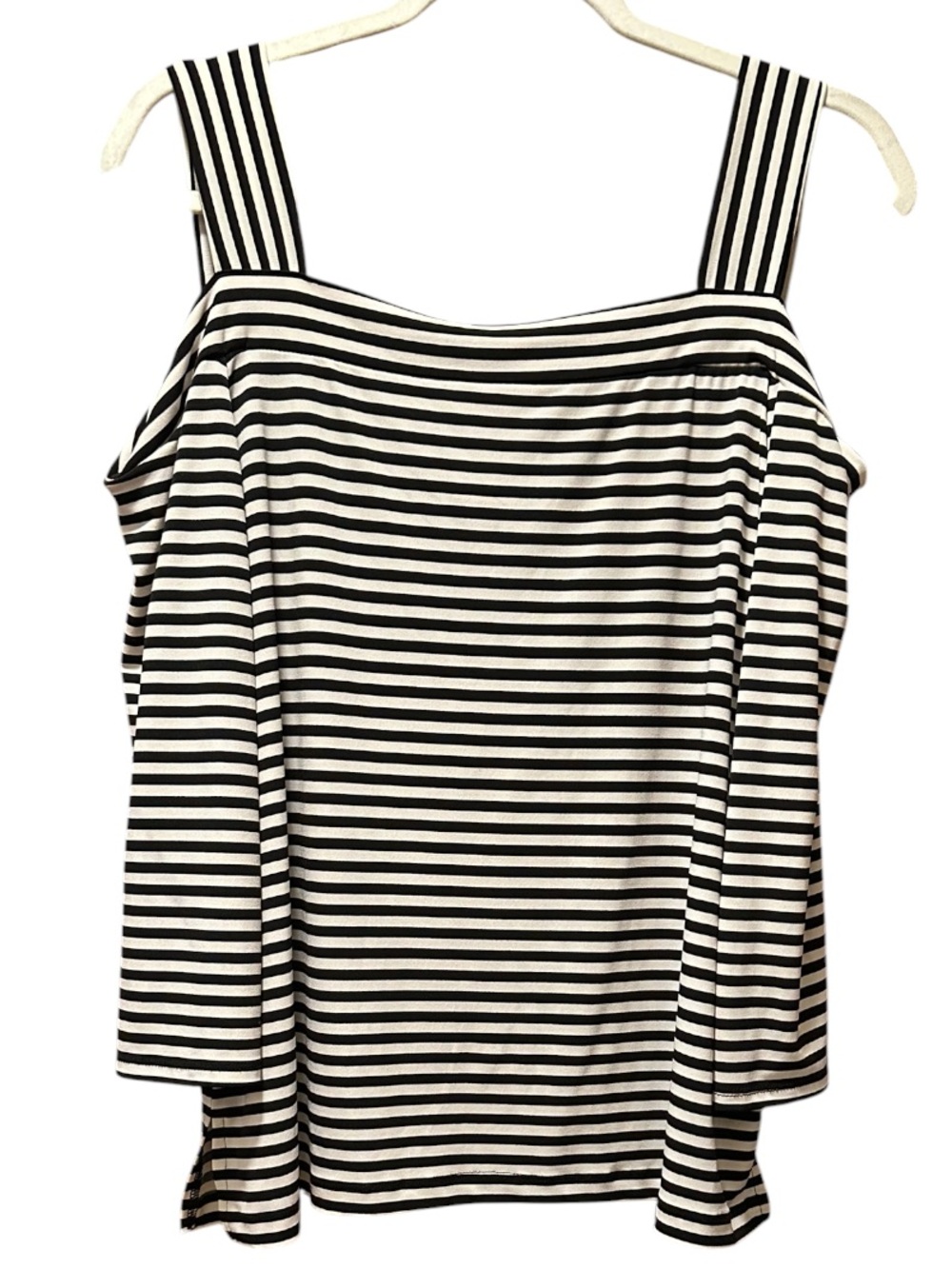 Chico’s Striped Black & White Off-Shoulder Tank Top